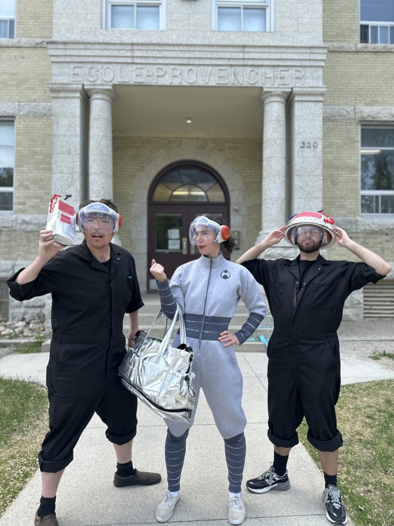 Actors bring Future Adventure Club to Ecole Provencher School. Photo courtesy of One Trunk Theatre.