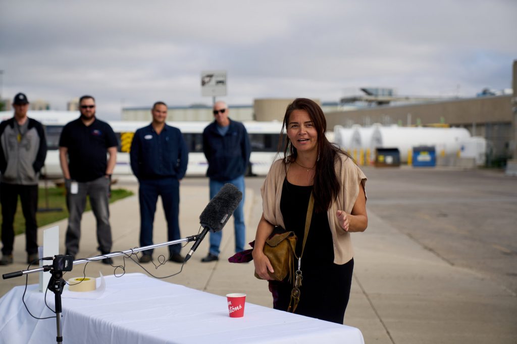 Vanessa Gamblin, MSP's Director of Indigenous Relations, speaking at a press event held in September 2024.